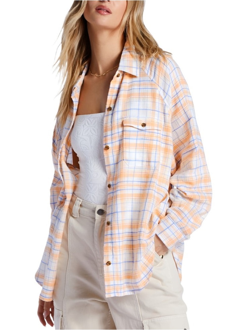 NWT‎ Billabong Best Time Long Sleeve Plaid Button Down Flannel Shirt Medium